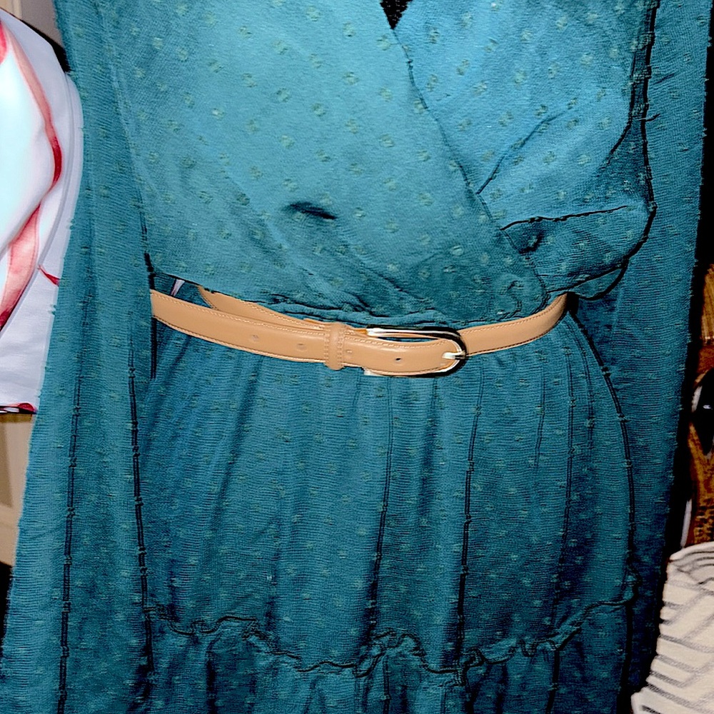 ANDREE' by unit Medium Dark Teal Long Sheer  Sleeve midi embroidered dress- GC🩷 - Picture 15 of 16